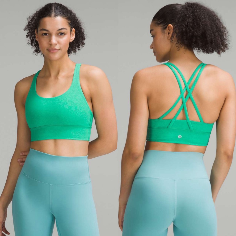 Lululemon Energy Longline Bra, Blaze Maldives Green Medium Support Sz 4